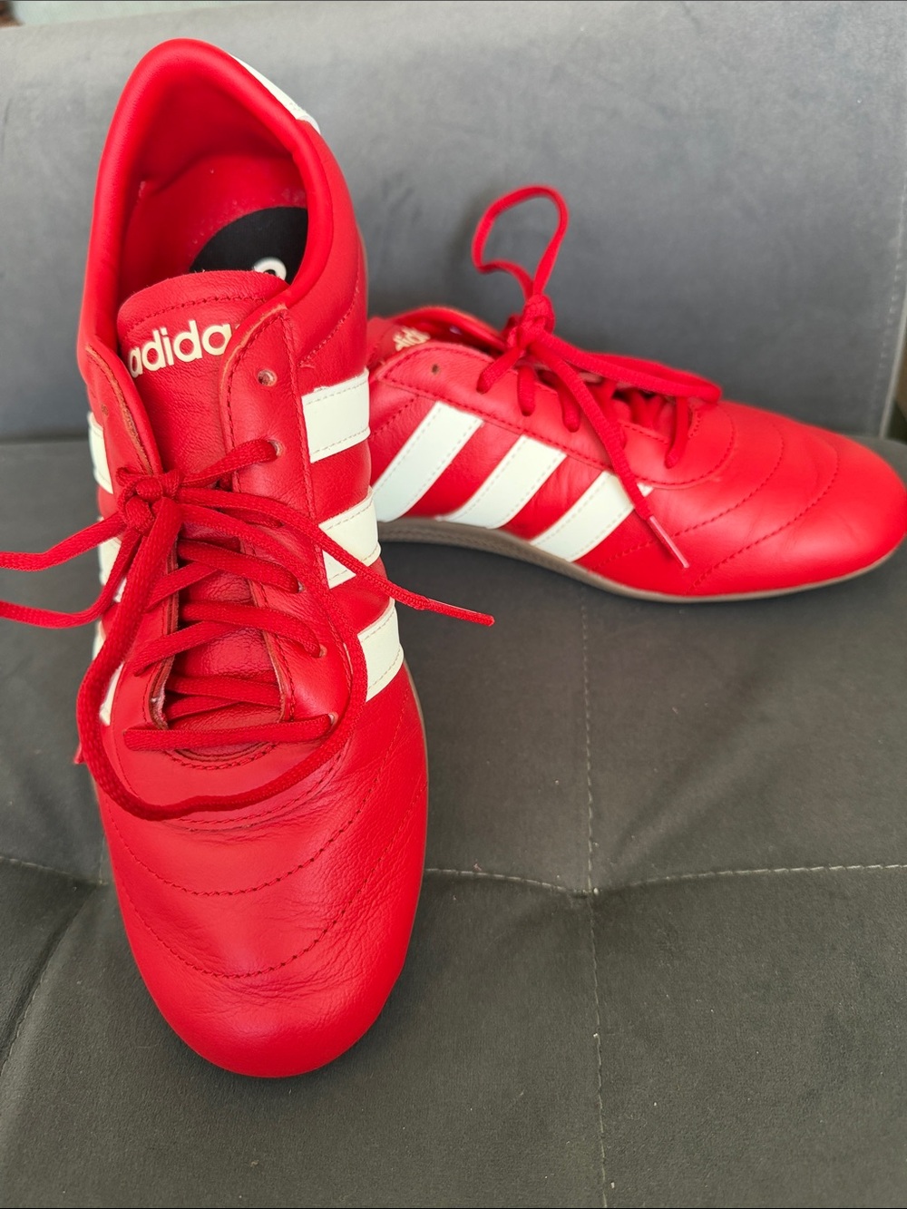 adidas Red Leather Sneakers with White Three Stripes